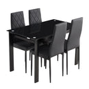 Modern 5 Piece Dining Table Set With Glass Top And Chairs - Black