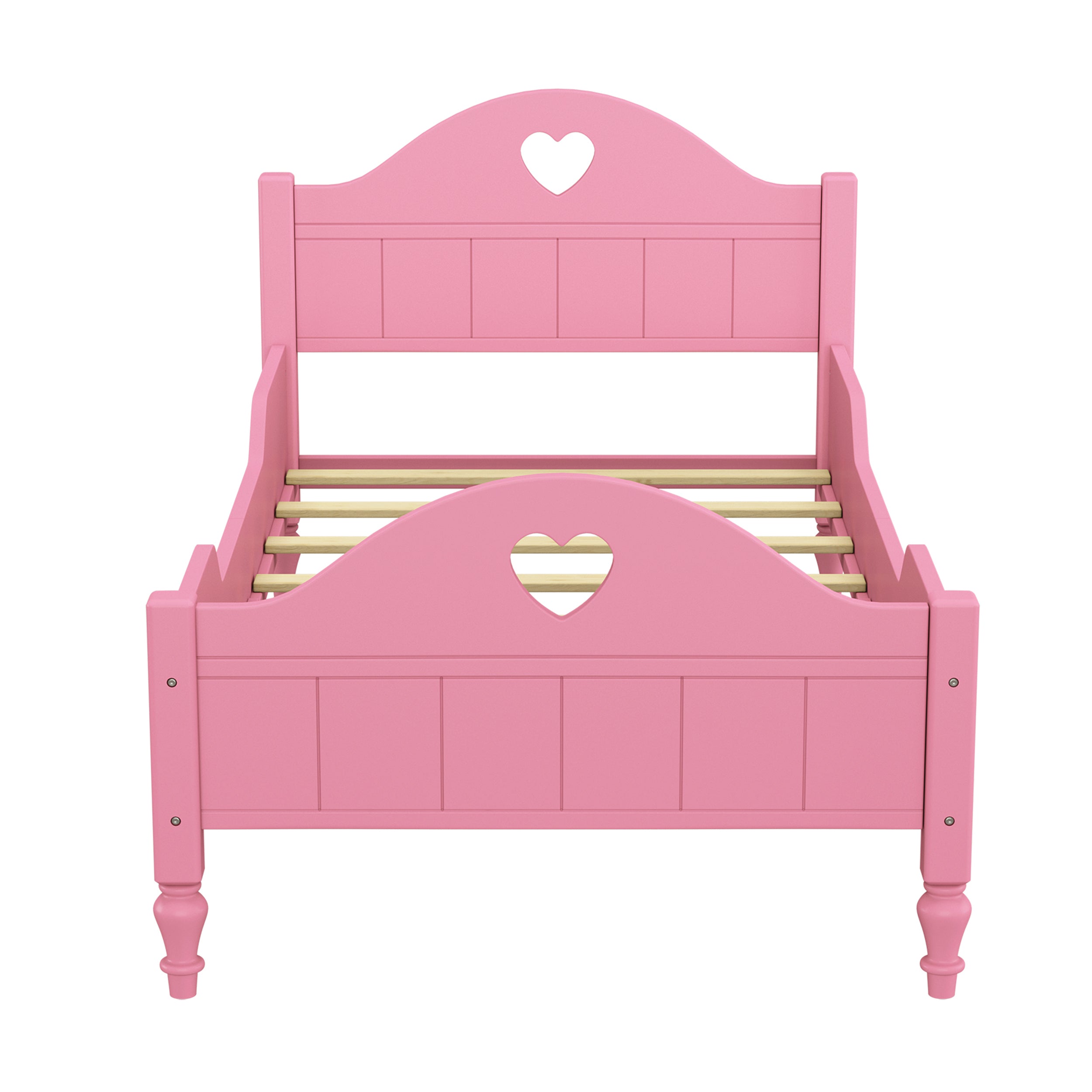 Girl's Love Princess Bed Macaron Twin Size Toddler Bed with Side Safety Rails and Headboard and Footboard , Light Pink