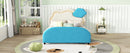 Full Size Upholstered Platform Bed with Cloud-Shaped Headboard and Embedded Light Stripe, Velvet, Blue