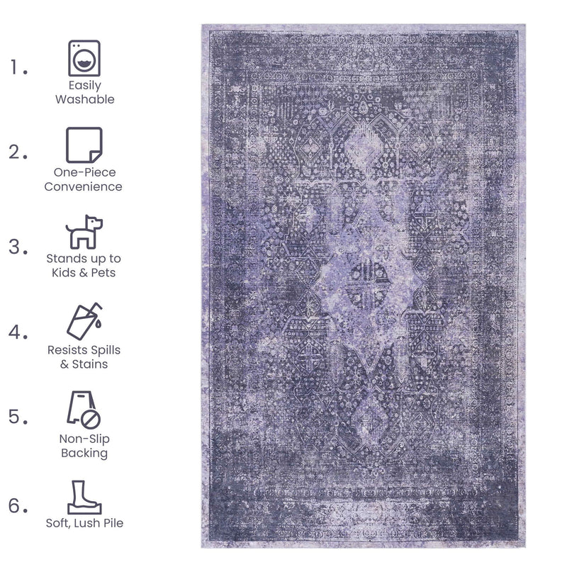 Maval - 6' X 9' Washable Area Rug - Anthracite