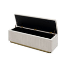 Chic Corduroy Upholstered Storage Ottoman With Vertical Stripe Design - Light Gray