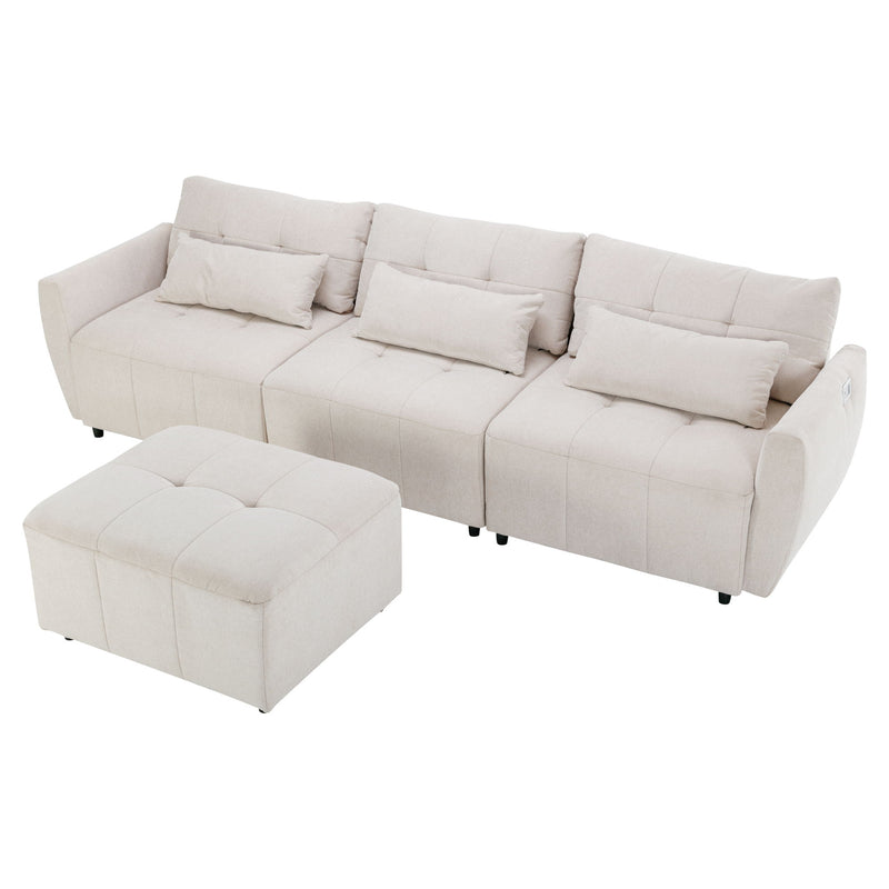 Convertible Sectional Sofa Couch 3 Seat L-Shaped Sofa With Movable Ottoman And USB For Apartment, Living Room, Bedroom