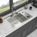 Single Bowl Workstation Kitchen Sink With Cup Washer 16 Gauge Stainless Steel - Black / Gray