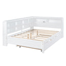 Wooden Full Size Daybed With Twin Size Trundle, Daybed With Storage Shelf And USB Charging Ports - White