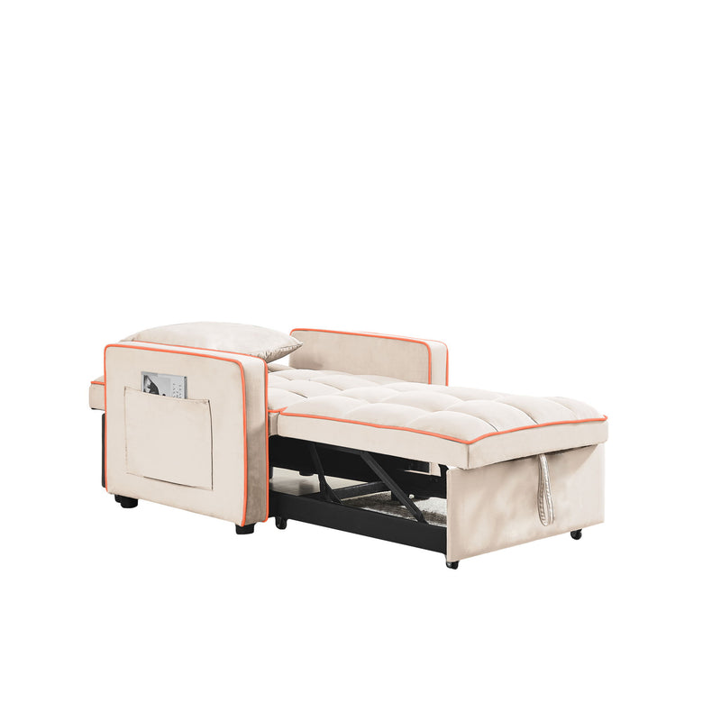 Modern Velvet 3 In 1 Sofa Bed Chair, Adjustable Recliner