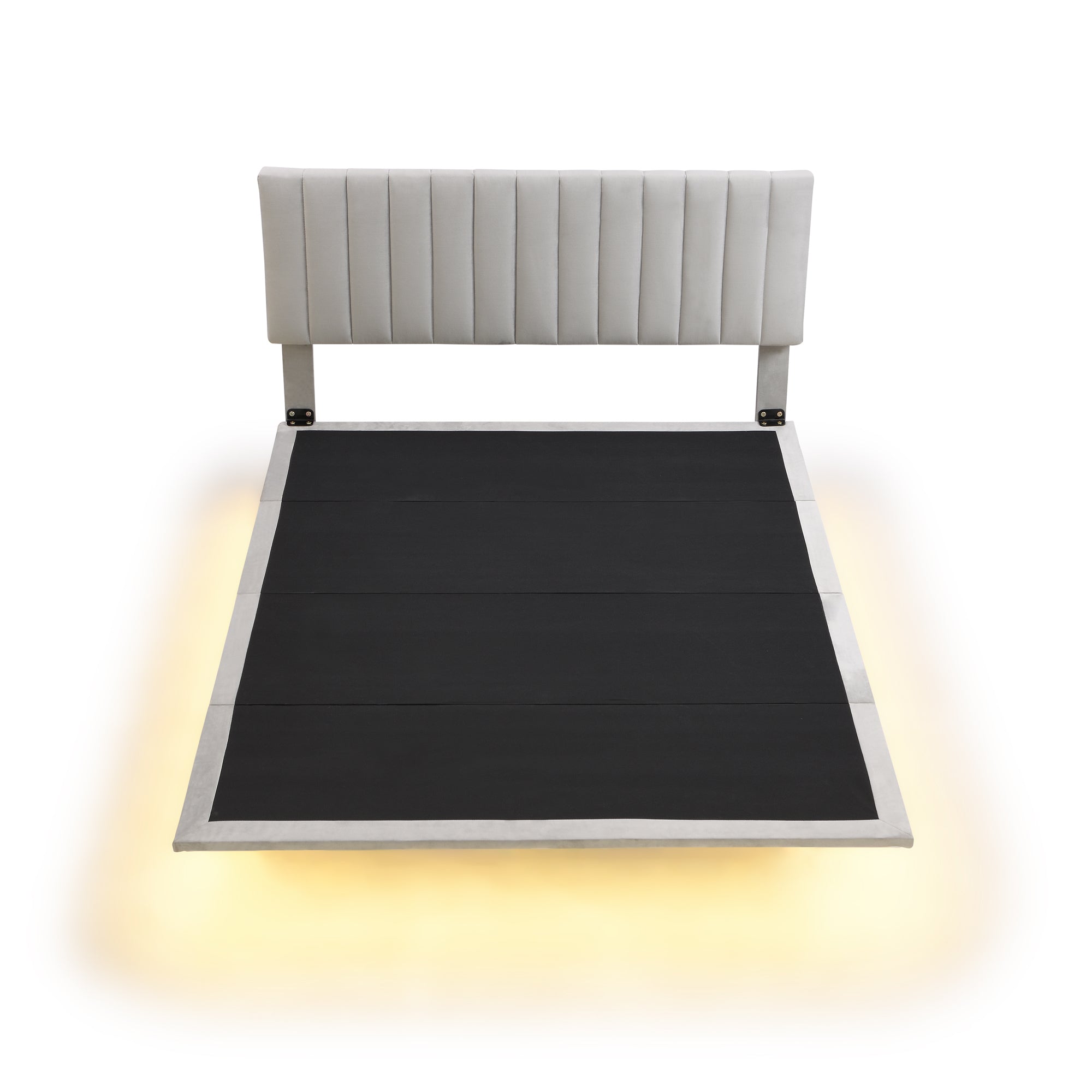Queen Size Upholstered Bed with Sensor Light and Headboard, Floating Velvet Platform Bed, Gray - Atlantic Fine Furniture Melbourne FL