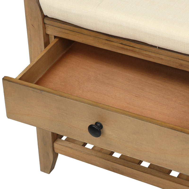 Multipurpose Entryway Shoe Rack With Cushioned Seat And Drawers