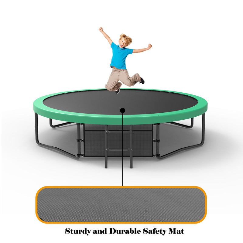 12' Recreational Kids Trampoline With Safety Enclosure Net & Ladder, Outdoor Recreational Trampolines