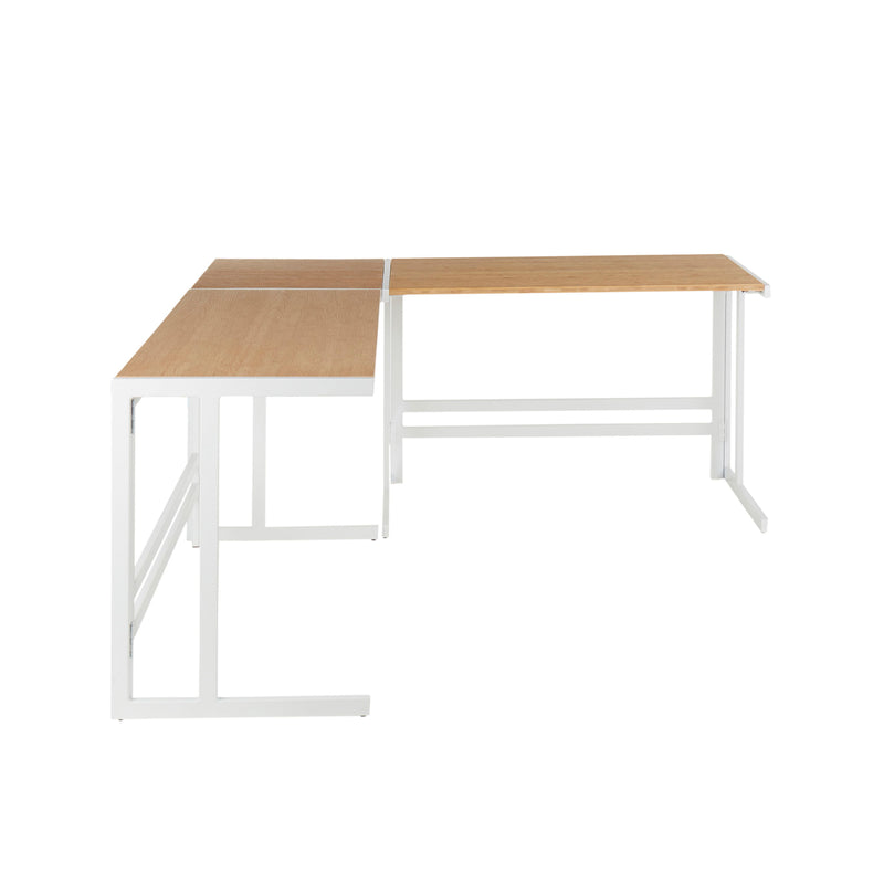 Roman - Industrial L Shaped Desk - White / Natural