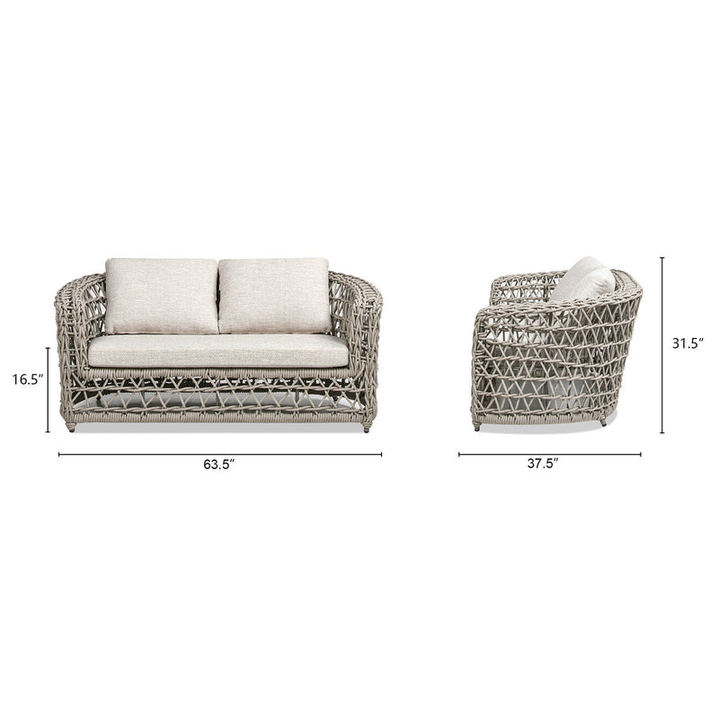 Everly - Frame Barrel Deep Seating Patio Loveseat Sofa Axroma Olefin - Oat Beige