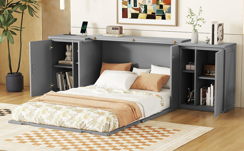 Murphy Bed With Shelves, Cabinets And USB Ports