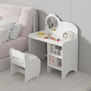 Kids Vanity Table With Mirror And Chair, Dressing Makeup Desk With Storage Shelves - White