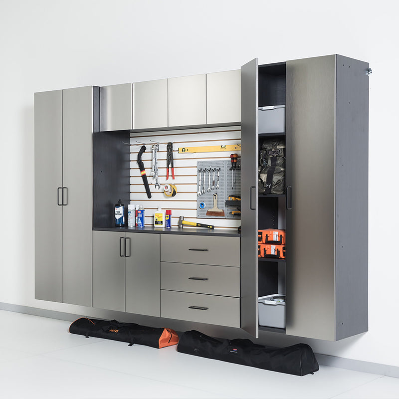 Astro Series - Metal Wall Storage Cabinet With Soft Closing Drawers - Metallic Gray