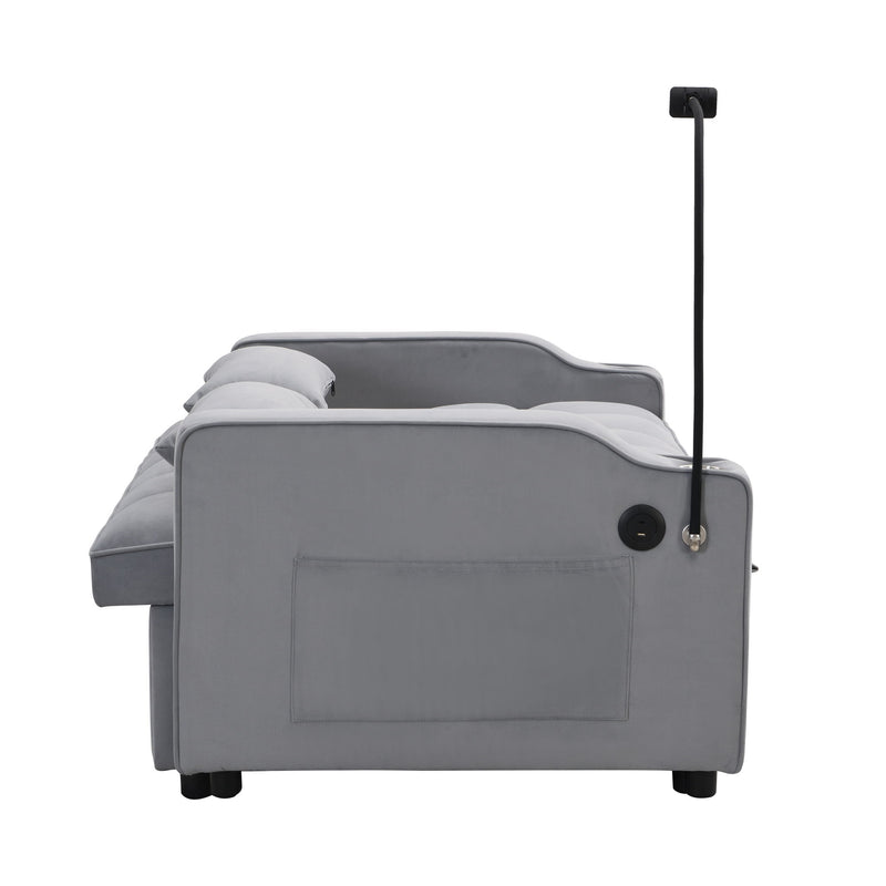 Modern Velvet Loveseat Futon Sofa With Pullout Bed, Adjustable Reclining Backrest, Toss Pillows