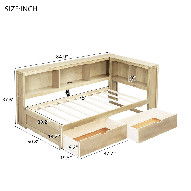Daybed With 2 Storage Drawers, Storage Cabinets, USB Ports