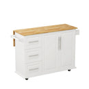Kitchen Island Cart With 2 Door Cabinet, 3 Drawers, Spice Rack & Towel Rack - White