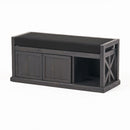 Wood Bench With 2 Open Shelves And Water Resistant Cushion - Dark Gray