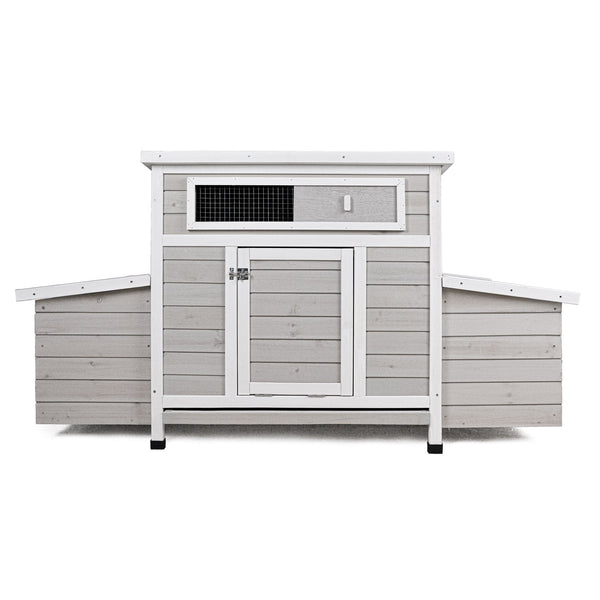 Large Chicken Coop Outdoor Hen House With 2 Sides Nesting Boxes - Gray / White Matte