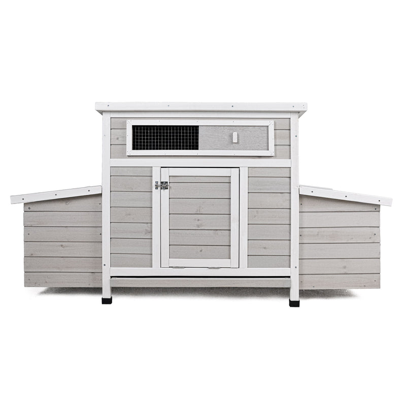 Large Chicken Coop Outdoor Hen House With 2 Sides Nesting Boxes - Gray / White Matte