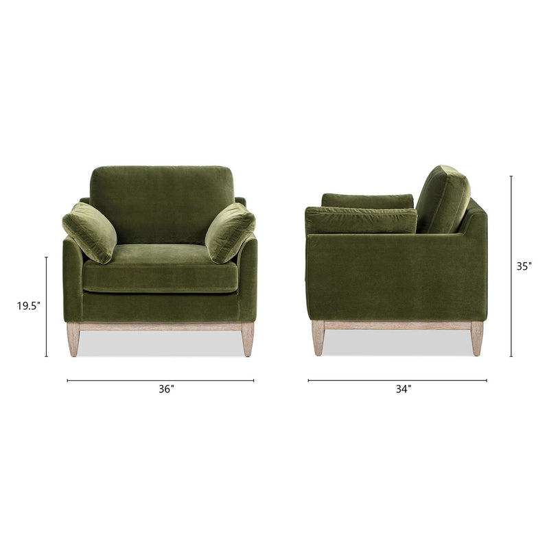 Pasadena - Wide Modern Farmhouse Accent Arm Chair - Olive Green