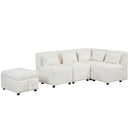 Free-Combined Sectional Sofa 5-seater Modular Couches with Storage Ottoman, 5 Pillows for Living Room, Bedroom, Office, Cream