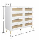 8 Drawers Chest Of Drawers With Rattan Drawer Face Golden Legs And Handles - White