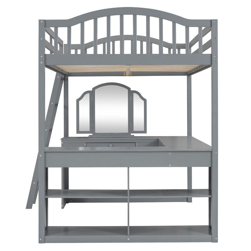 Loft Bed With Drawers, Cabinet, Shelves With Desk