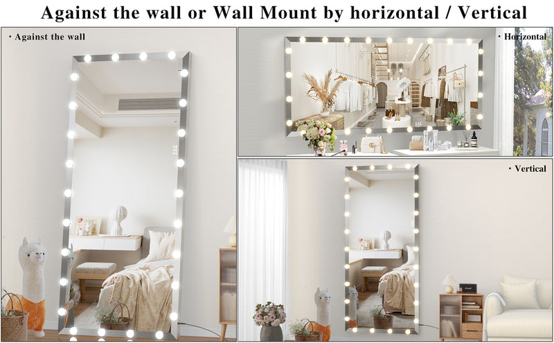 Full Length Mirror With Lights Full Body Vanity Mirror With 3 Color Modes Lighted Standing Floor Mirror For Dressing Room Bedroom Wall Mounted Touch Control
