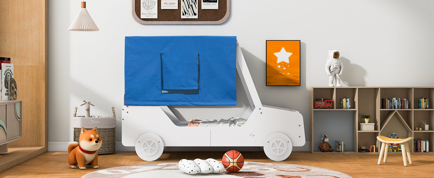 Twin Size Car Shaped Bed with Tents,White - Atlantic Fine Furniture Melbourne FL