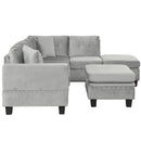 Modern Sectional Sofa With Storage Ottoman, L - Shape Couch With 2 Pillows And Cup Holders