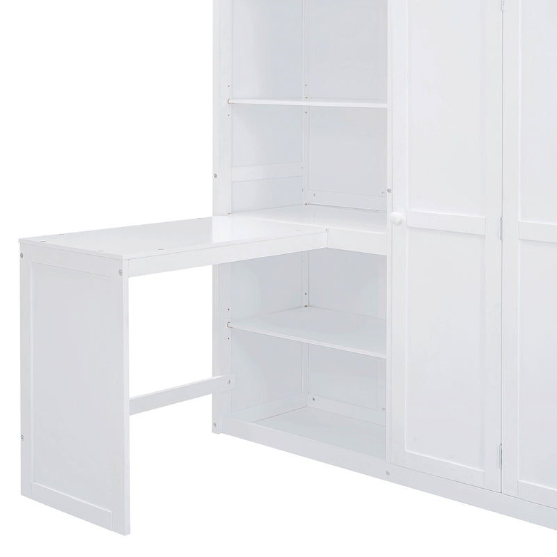 Loft Bed With Wardrobe, Desk And Shelves