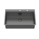 Drop In Kitchen Sink With Pull Out Faucet And Soap Dispenser, Single Bowl Topmount Sink - Gunmetal Black