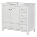 Bathroom Vanity With Ceramic Sink Combo, Abundant Storage Cabinet 2 Soft Close Doors And 5 Drawers