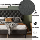 Queen size Adjustable Headboard with Fine Linen Upholstery and Button Tufting for Bedroom,  Wave Top  Dark Grey