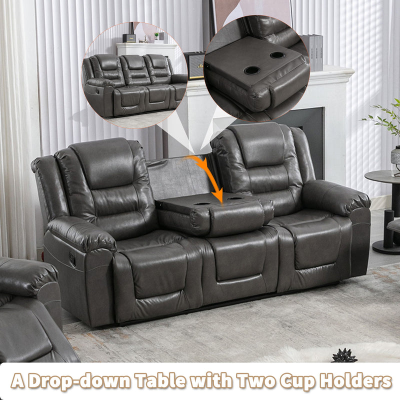 Home Theater Recliner Set Manual Recliner Chair With Wide Armrest, Two Built-In Cup Holders For Living Room