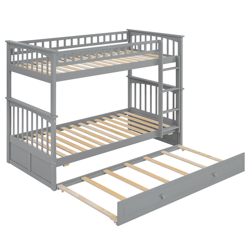 Twin over Twin Bunk Bed with Twin Size Trundle, Convertible Beds, Gray