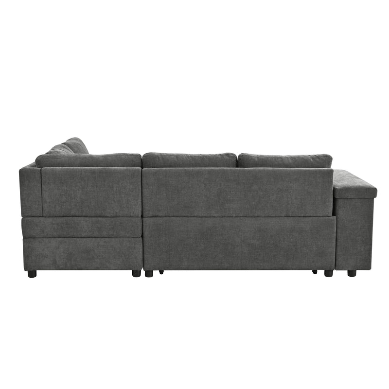 L Shaped Couch With Pull Out Bed And Storage Sectional Sleeper Sofa With Hidden Storage, Wide Armrest With Storage, For Living Room, Apartment, Bedroom, Office