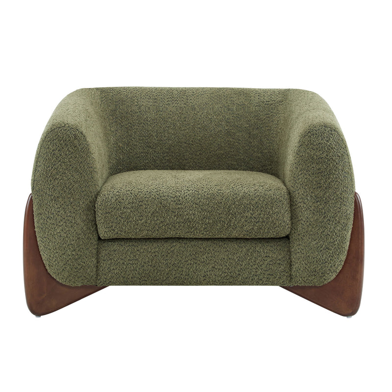 Modern Upholstered Boucle Arm Chair With Tuxedo Design And Triangular Legs
