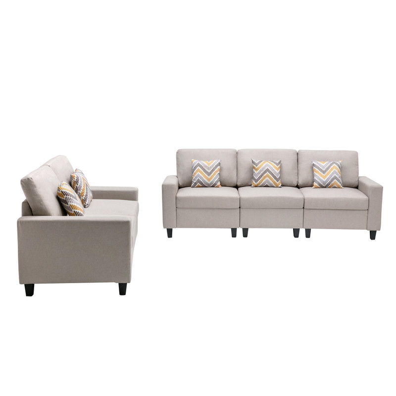 Nolan - Linen Fabric Sofa And Loveseat Living Room With Pillows And Interchangeable Legs