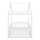Twin Size Wood Bed House Bed Frame with Fence, for Kids, Teens, Girls, Boys,White