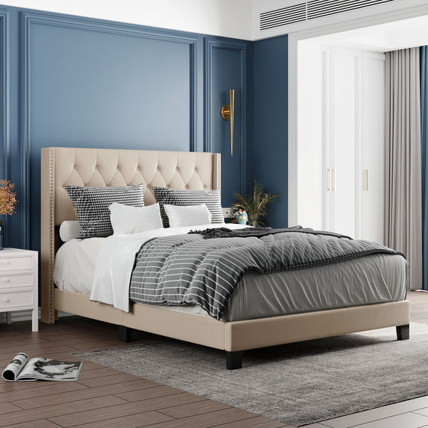 Upholstered Platform Bed With Classic Headboard, No Box Spring Needed