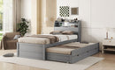 LED Platform Bed With Trundle With Storage Headboard With Drawers
