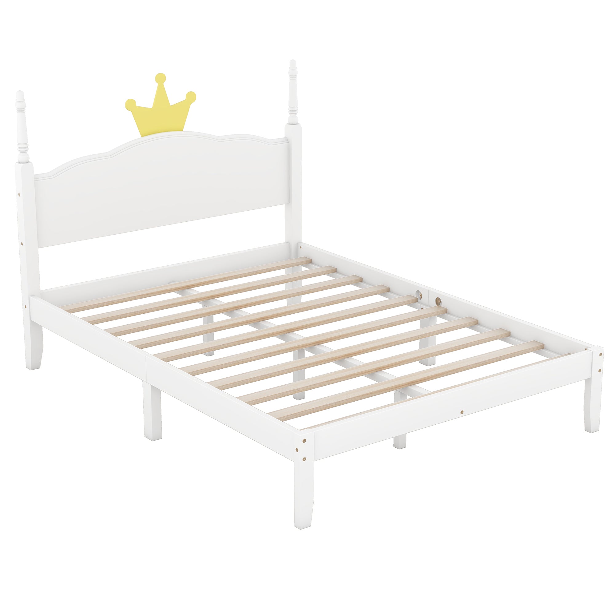 Full Size Wood Platform Bed with Crown Shaped Headboard, White - Atlantic Fine Furniture Melbourne FL