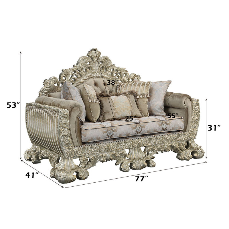 Sorina - Loveseat - Velvet, Fabric & Antique Gold Finish