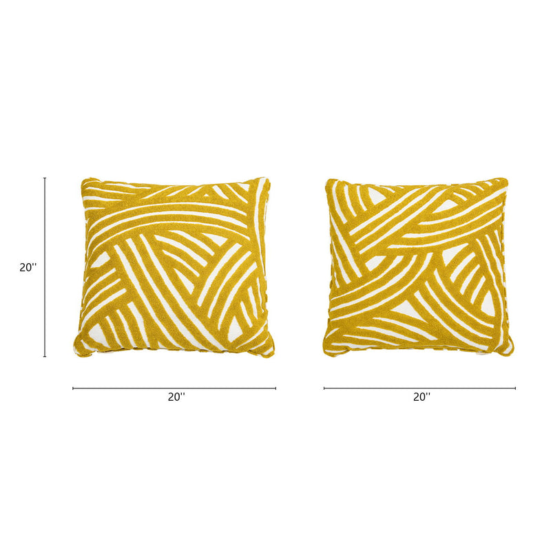 La Broderie - Square Embroidered Throw Pillow / Feather Down Insert - Brushstroke Yellow Embroidery