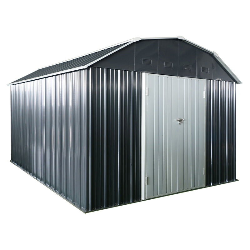 10 Ft X 12 Ft Outdoor Metal Storage Shed With Arch Roof With Lockable Doors For Backyard Garden Patio Lawn - Black