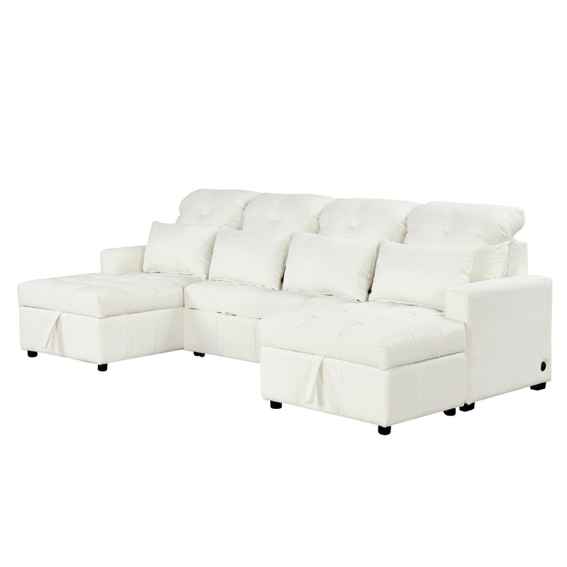 Oversized U-Shaped Versatile Sectional, Pull-Out Sofa Bed With Double Storage Chaise Lounges And 2 USB Ports For Living Room