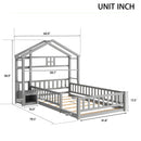 House-Style Headboard Floor Bed With Fence Guardrails Without Cushion