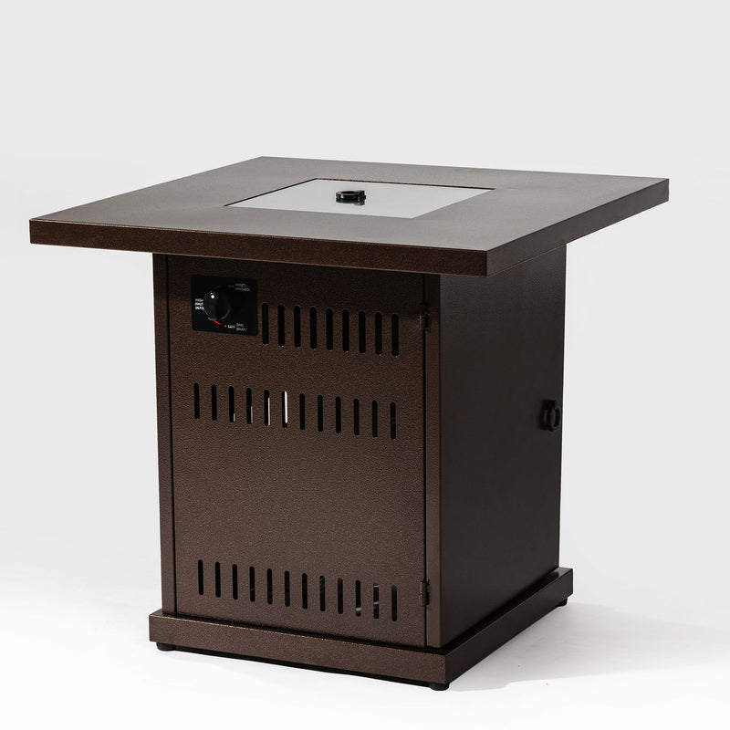 28" Propane Gas Fire Pit Table, 50000 Btu Square Steel Fire Pit For Outside Patio Deck Garden Courtyard - Brown
