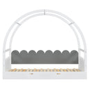 Twin size stretchable vaulted roof bed, children's bed pine wood frame, white+gray